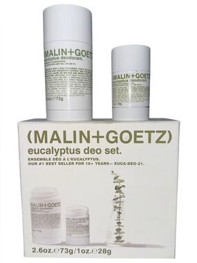 MALIN+GOETZ Eucalyptus Deodorant Set Duo 2.6 oz + 1 oz Travel Size NEW